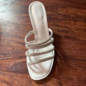 Sam Edelman Circus NY Heddie White Sparkle Strapped Square Toe Mule Sandals